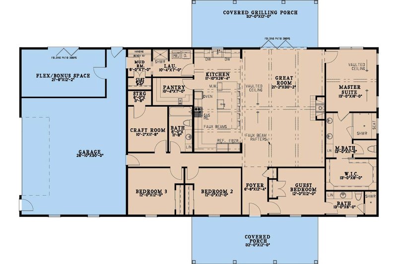 House Blueprint - Floor Plan - Main Floor for Farmhouse House Plan #923-520 - 4 bed, 3 bath