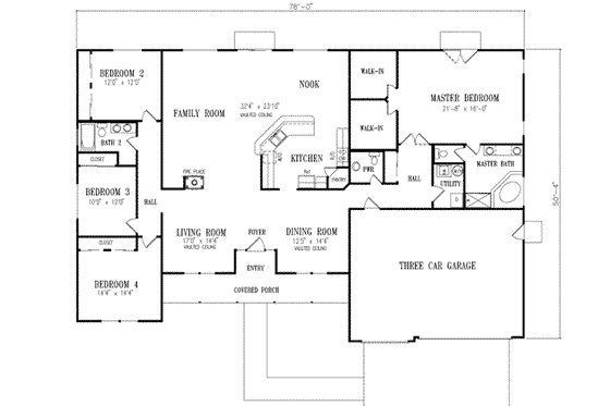 Floor Plan - Main Floor for Ranch House Plan #1-689 - 4 bed, 2.5 bath