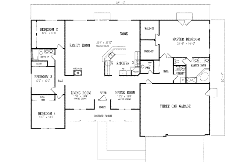Home Plan - Floor Plan - Main Floor for Ranch House Plan #1-689 - 4 bed, 2.5 bath