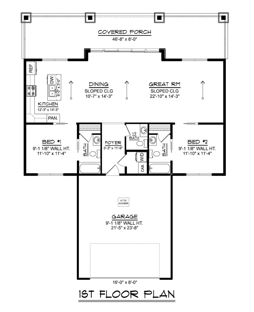 Floor Plan - Main Floor for Modern House Plan #1064-460 - 2 bed, 2.5 bath