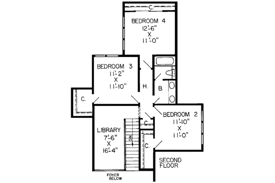 Floor Plan - Upper Floor for Traditional House Plan #312-108 - 4 bed, 3.5 bath