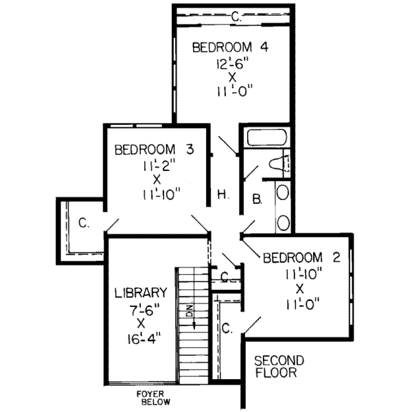 Traditional Floor Plan - Upper Floor Plan #312-108