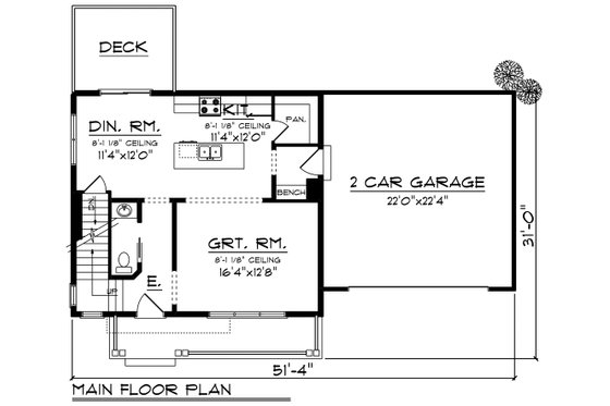 Floor Plan - Main Floor for Farmhouse House Plan #70-1453 - 3 bed, 2.5 bath