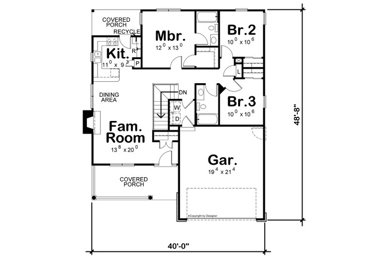 Home Plan - Floor Plan - Main Floor for Cottage House Plan #20-2225 - 3 bed, 2 bath