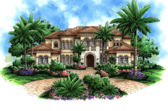 Exterior - Front Elevation for Mediterranean House Plan #27-393 - 5 bed, 6 bath