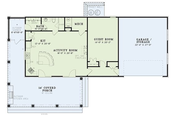 Floor Plan - Main Floor for European House Plan #17-2576 - 1 bed, 1 bath