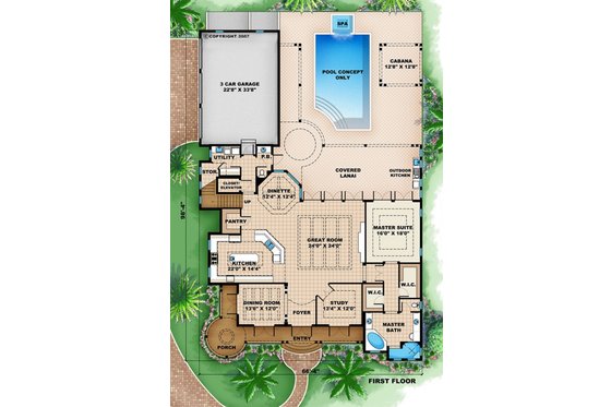 Floor Plan - Main Floor for Beach House Plan #27-525 - 5 bed, 4.5 bath