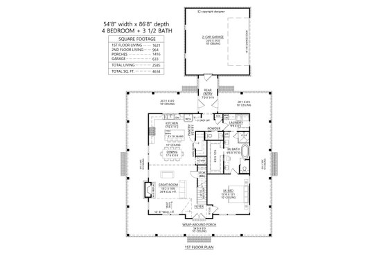 Floor Plan - Main Floor for Farmhouse House Plan #1074-128 - 4 bed, 3.5 bath