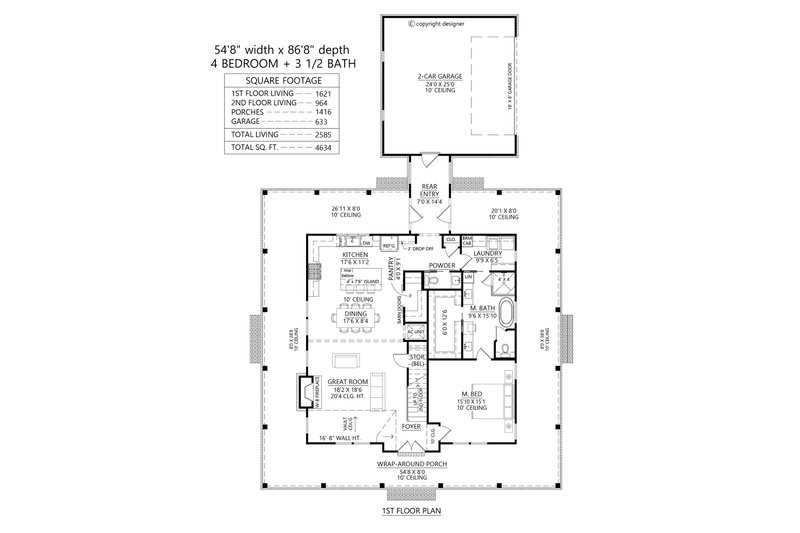 Dream House Plan - Floor Plan - Main Floor for Farmhouse House Plan #1074-128 - 4 bed, 3.5 bath