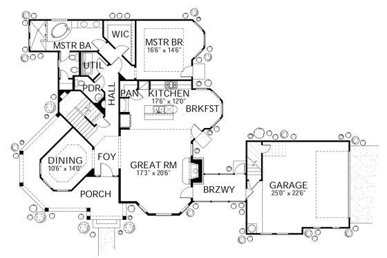 Floor Plan - Main Floor for Traditional House Plan #80-148 - 3 bed, 2.5 bath