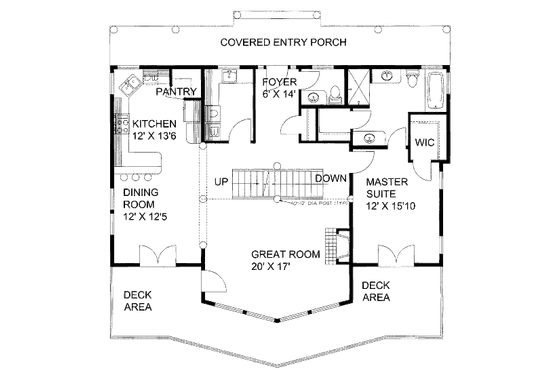Floor Plan - Main Floor for Craftsman House Plan #117-774 - 3 bed, 2.5 bath