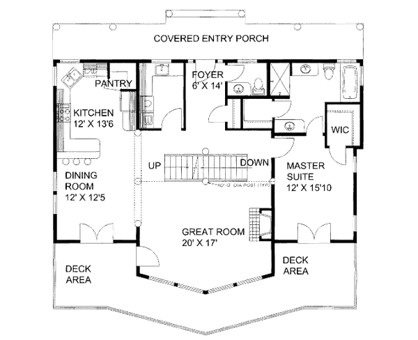 Floor Plan - Main Floor for Craftsman House Plan #117-774 - 3 bed, 2.5 bath