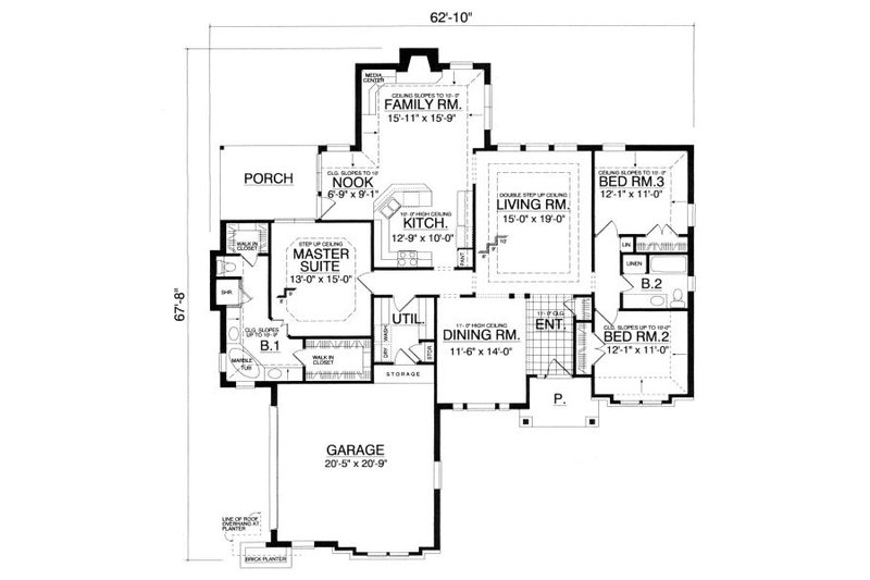 House Design - Floor Plan - Main Floor for Tudor House Plan #40-384 - 3 bed, 2 bath