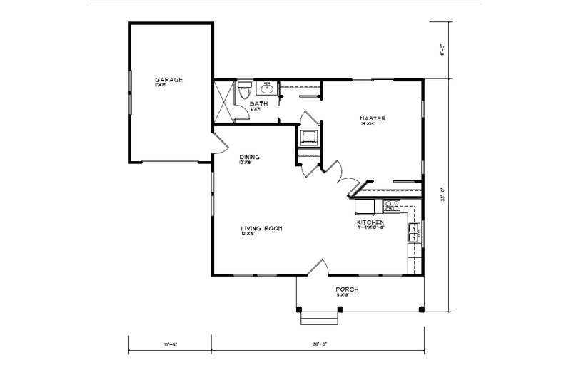 House Design - Floor Plan - Main Floor for Cottage House Plan #515-38 - 1 bed, 1 bath