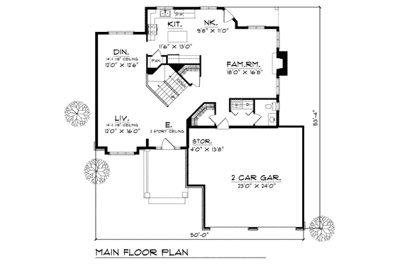 Floor Plan - Main Floor for Traditional House Plan #70-358 - 3 bed, 2.5 bath