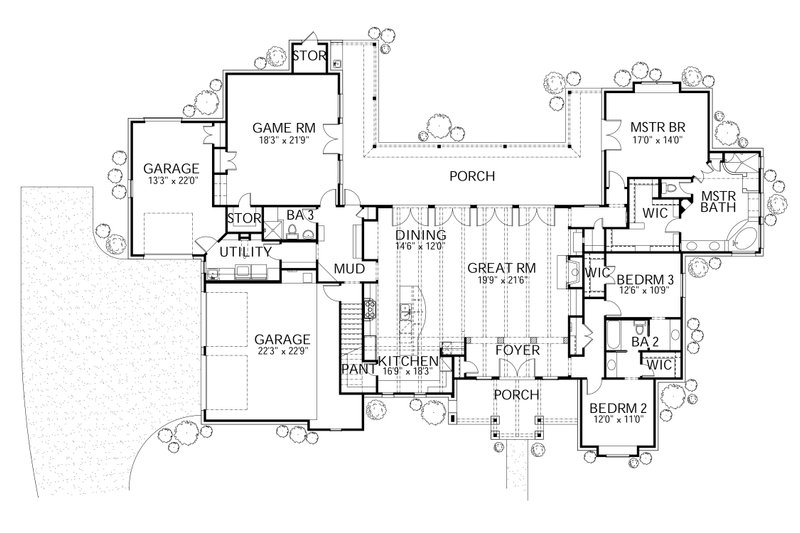 House Blueprint - Floor Plan - Main Floor for Country House Plan #80-196 - 4 bed, 4 bath