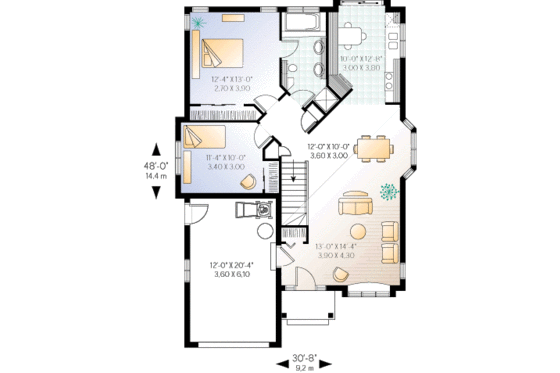 Floor Plan - Main Floor for Traditional House Plan #23-125 - 2 bed, 1 bath