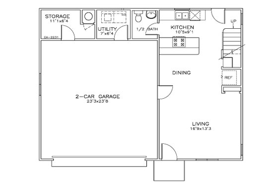 Floor Plan - Main Floor for Southern House Plan #8-313 - 2 bed, 1.5 bath