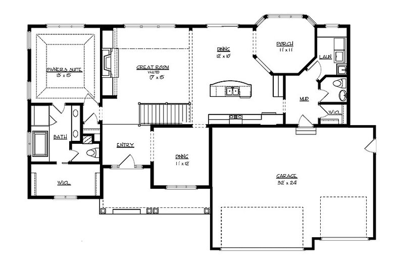 Architectural House Design - Floor Plan - Main Floor for Cottage House Plan #320-492 - 3 bed, 2.5 bath
