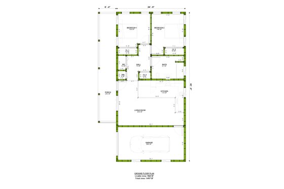 Floor Plan - Main Floor for Farmhouse House Plan #1106-174 - 2 bed, 1 bath