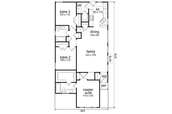 Floor Plan - Main Floor for Cottage House Plan #84-448 - 3 bed, 2 bath