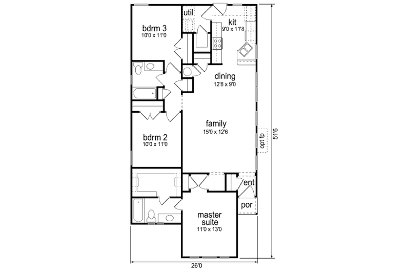 House Plan Design - Floor Plan - Main Floor for Cottage House Plan #84-448 - 3 bed, 2 bath