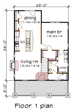 Floor Plan - Main Floor for Bungalow House Plan #79-326 - 3 bed, 2 bath