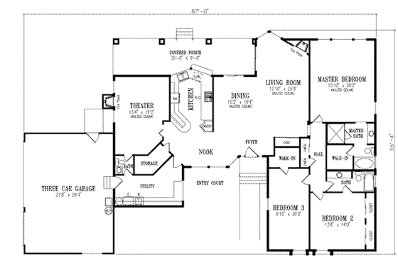 Floor Plan - Main Floor for Adobe / Southwestern House Plan #1-586 - 3 bed, 2.5 bath