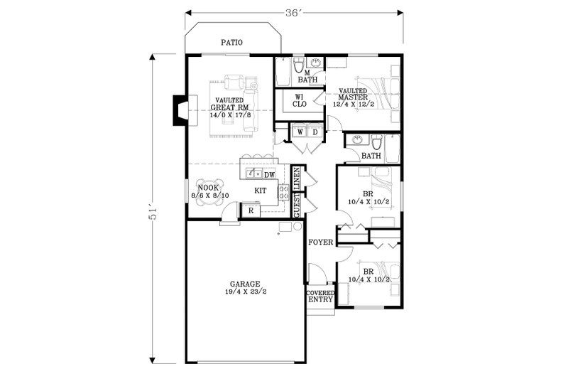 Home Plan - Floor Plan - Main Floor for Craftsman House Plan #53-594 - 3 bed, 2 bath