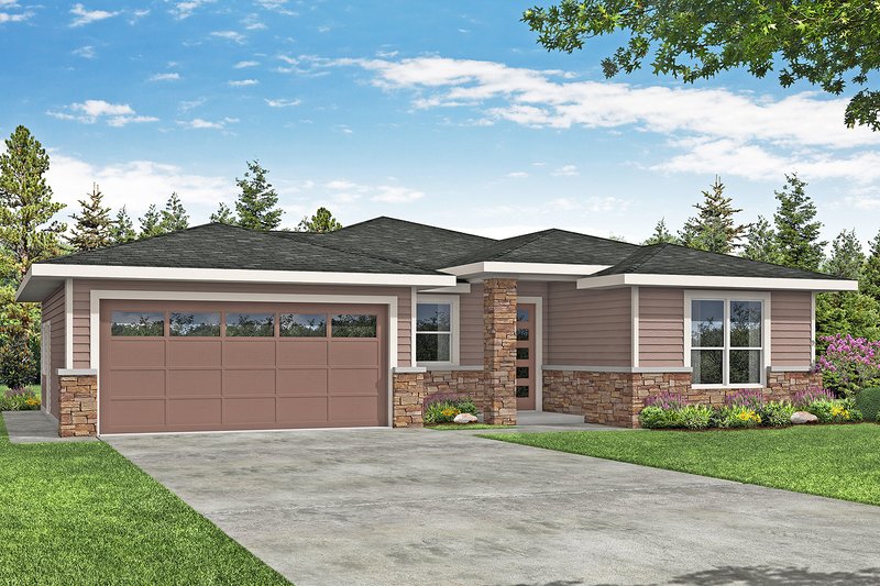 House Blueprint - Exterior - Front Elevation 3 for Prairie House Plan #124-1192 - 3 bed, 2 bath