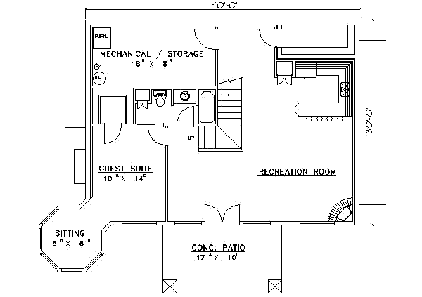 House Blueprint - Traditional Floor Plan - Lower Floor Plan #117-182