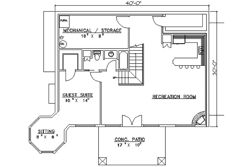 Home Plan - Floor Plan - Lower Floor for Traditional House Plan #117-182 - 2 bed, 3 bath
