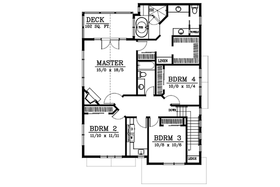 Floor Plan - Upper Floor for Craftsman House Plan #100-408 - 5 bed, 2.5 bath
