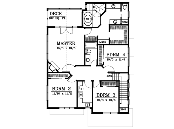 Craftsman Floor Plan - Upper Floor Plan #100-408