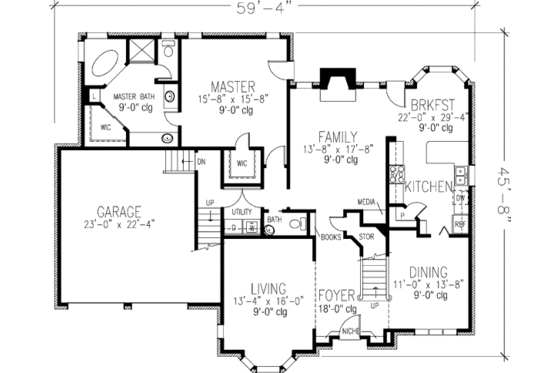 Floor Plan - Main Floor for European House Plan #410-373 - 3 bed, 2.5 bath