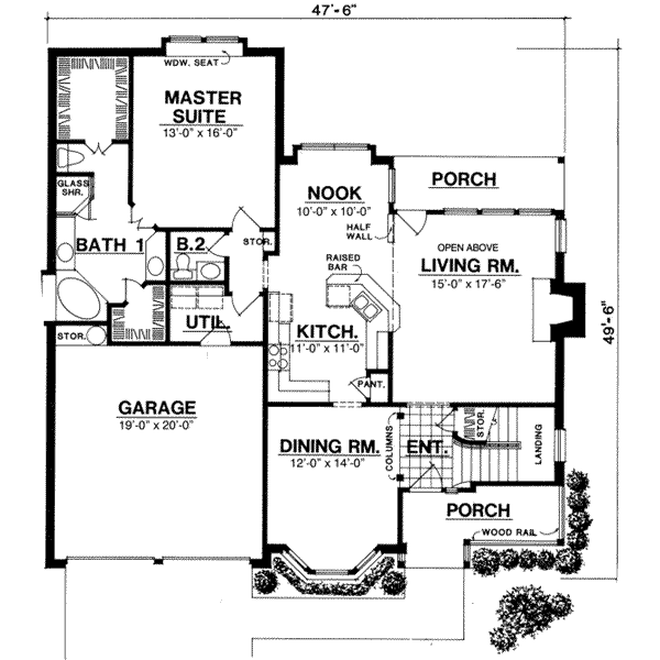 Traditional Style House Plan - 3 Beds 2.5 Baths 2000 Sq/Ft Plan #40-133