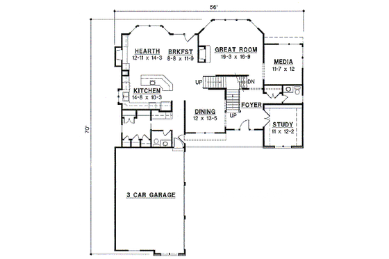 Floor Plan - Main Floor for Traditional House Plan #67-587 - 4 bed, 3.5 bath