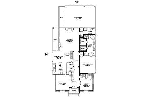 Floor Plan - Main Floor for Colonial House Plan #81-589 - 3 bed, 3 bath