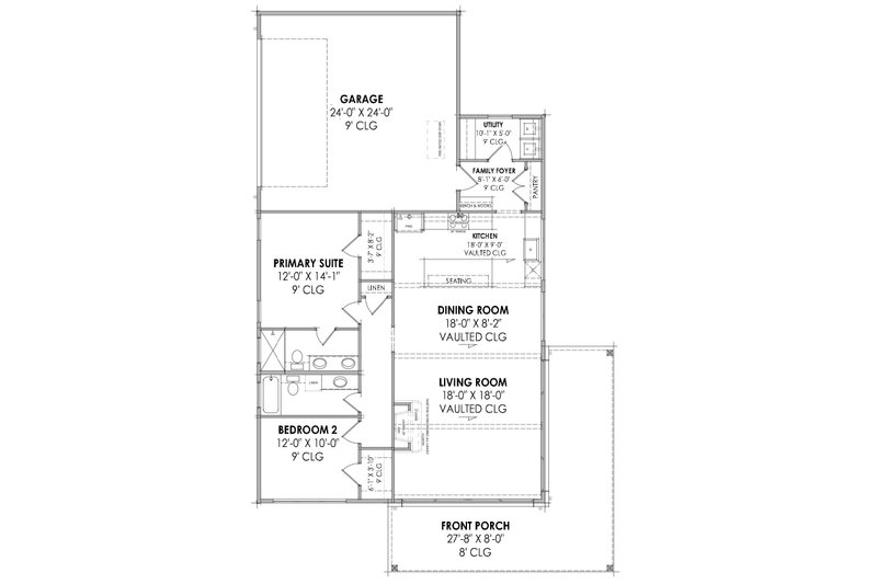 House Plan Design - Floor Plan - Main Floor for Modern House Plan #1096-118 - 2 bed, 2 bath