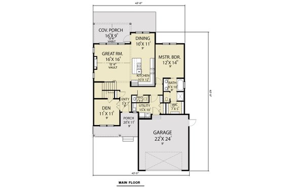 Floor Plan - Main Floor for Farmhouse House Plan #1070-53 - 3 bed, 2.5 bath