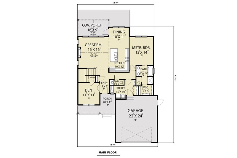 House Plan Design - Floor Plan - Main Floor for Farmhouse House Plan #1070-53 - 3 bed, 2.5 bath