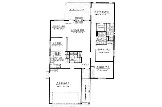 Floor Plan - Main Floor for Adobe / Southwestern House Plan #303-291 - 3 bed, 2 bath