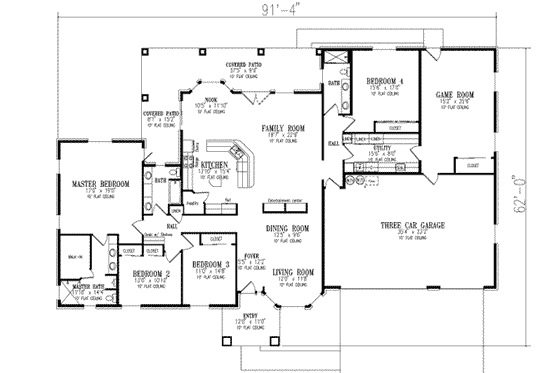 Floor Plan - Main Floor for Adobe / Southwestern House Plan #1-781 - 4 bed, 3 bath