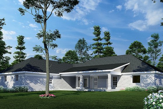 Exterior - Rear Elevation for Ranch House Plan #17-174 - 3 bed, 2.5 bath