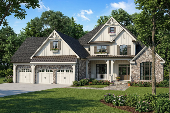 Exterior - Front Elevation 3 for Craftsman House Plan #17-2492 - 4 bed, 4 bath