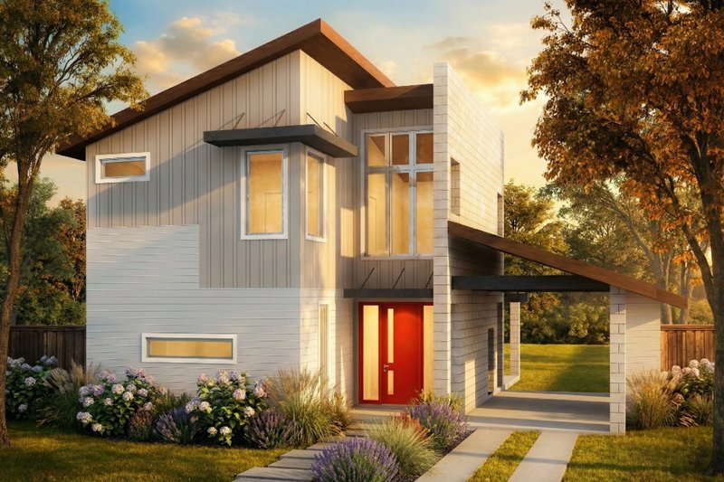 Contemporary Style House Plan - 2 Beds 2.5 Baths 1227 Sq/Ft Plan #80-218 Exterior