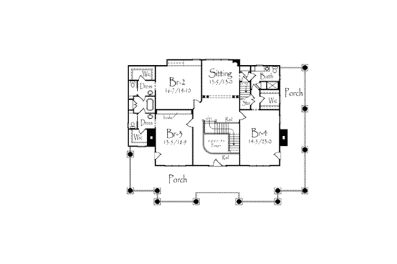 Floor Plan - Upper Floor for Southern House Plan #71-125 - 4 bed, 4.5 bath