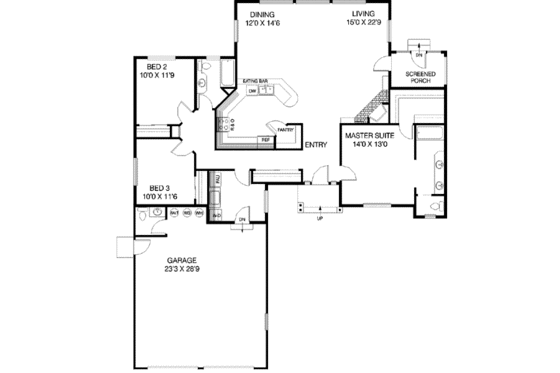 Floor Plan - Main Floor for Bungalow House Plan #60-331 - 3 bed, 2.5 bath