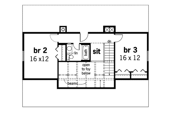 Floor Plan - Upper Floor for Traditional House Plan #45-111 - 3 bed, 2 bath