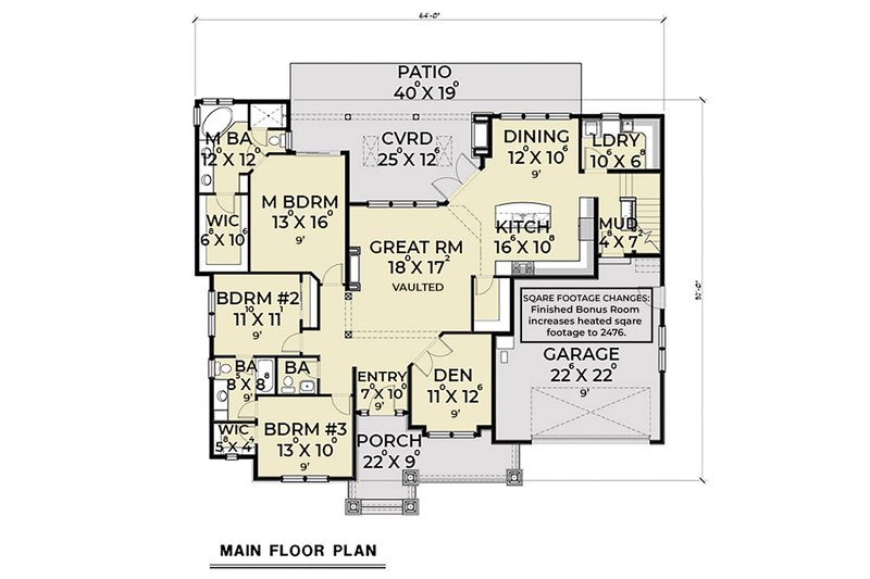 Architectural House Design - Floor Plan - Main Floor for Traditional House Plan #1070-212 - 3 bed, 2.5 bath